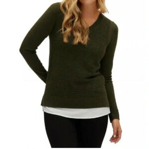 Hilary Radley Women's V Neck Layered 2fer Sweater